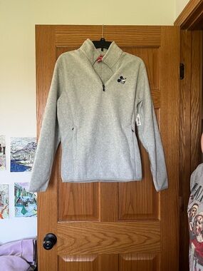 Disney Light Gray Mickey Mouse Quarter-Zip Fleece Pullover